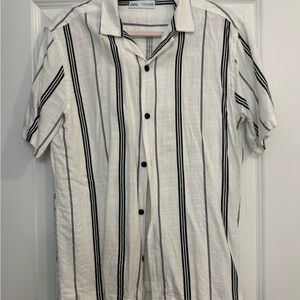 Zara Black and White Striped Casual Shirt